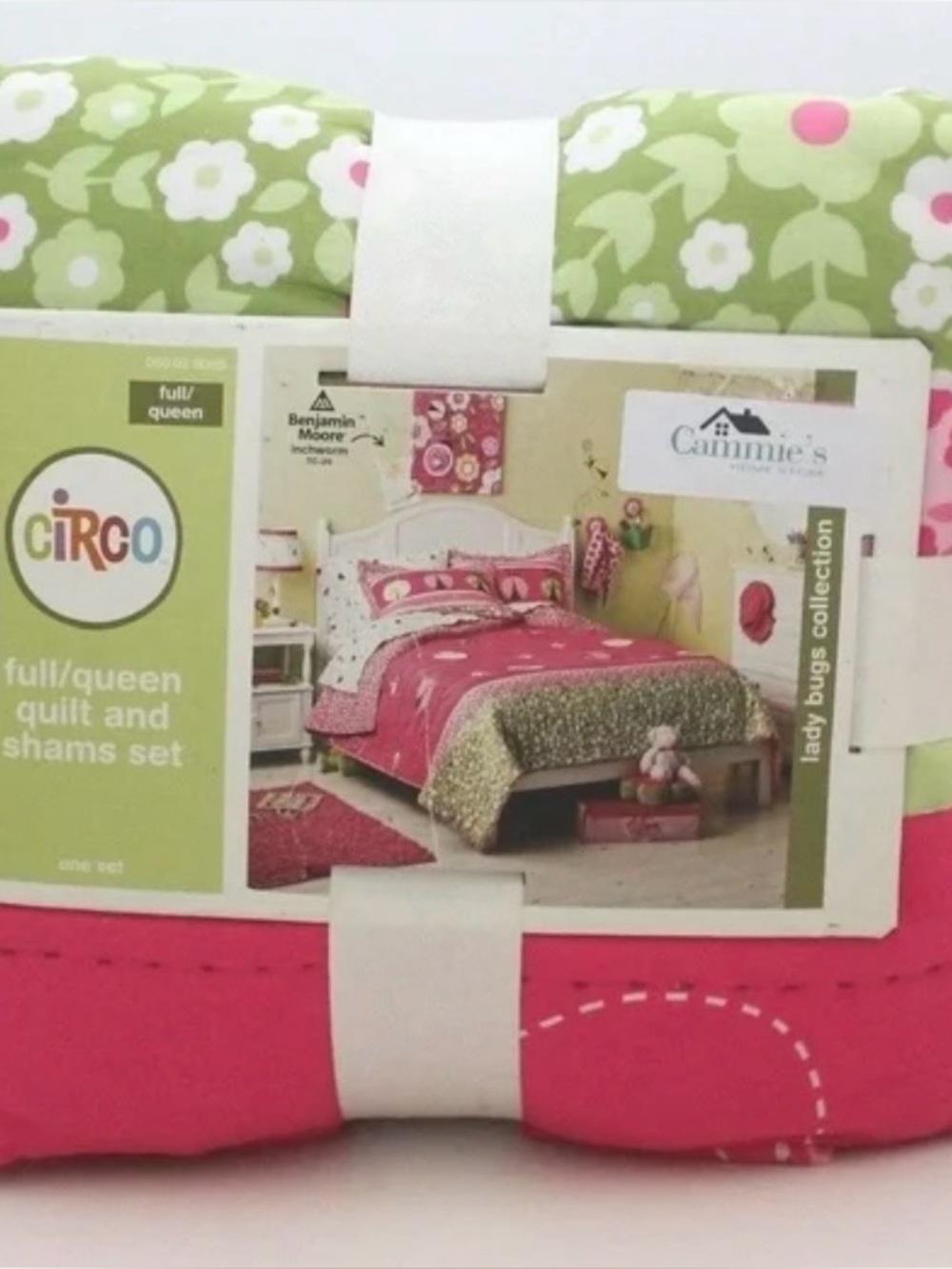 Circo Pink and Lime Floral Ladybug Quilt Set gently used full/queen size - Picture 11 of 14